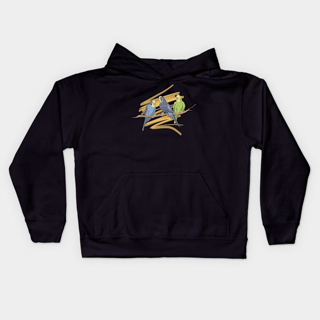 Beautiful Parrot Birds on Branch Kids Hoodie by BamBam